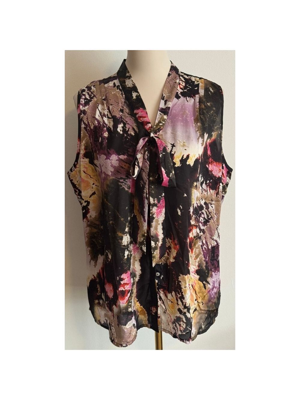 Women's Apostrophe Blouse XL Black Pink Abstract Sleeveless Top